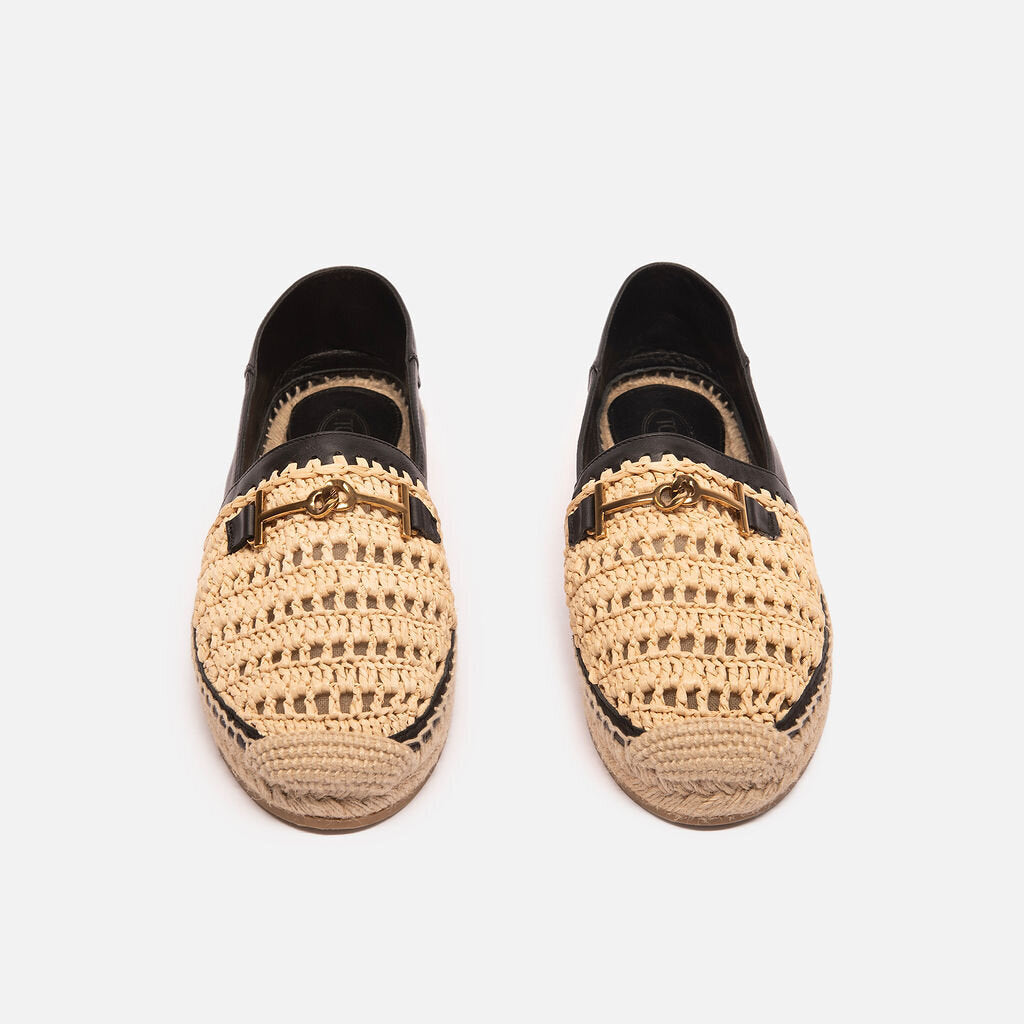 Tod's Raffia Gold Hardware Espadrille Shoe
