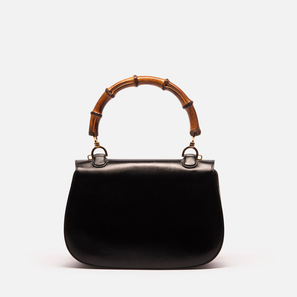 Gucci Black Leather 1947 Bamboo Top Handle