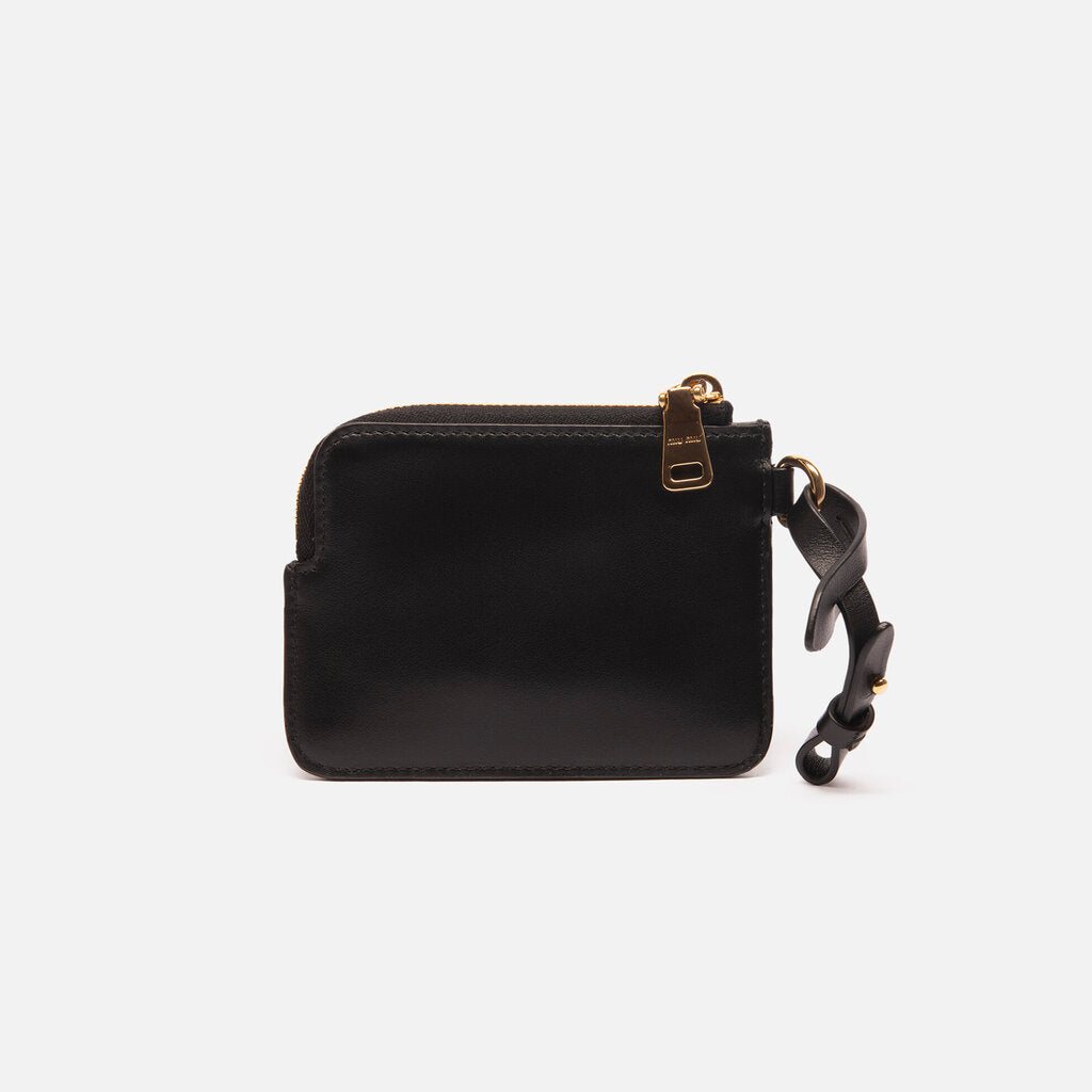 Miu Miu Black Smooth Leather Zip Pouch