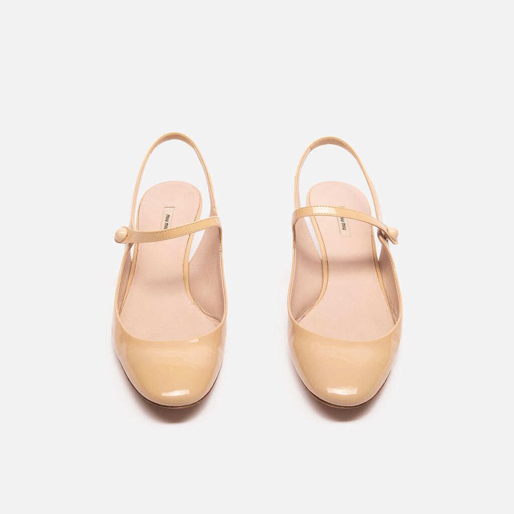 Miu Miu Tan Patent Leather Mary Jane Kitten Heel
