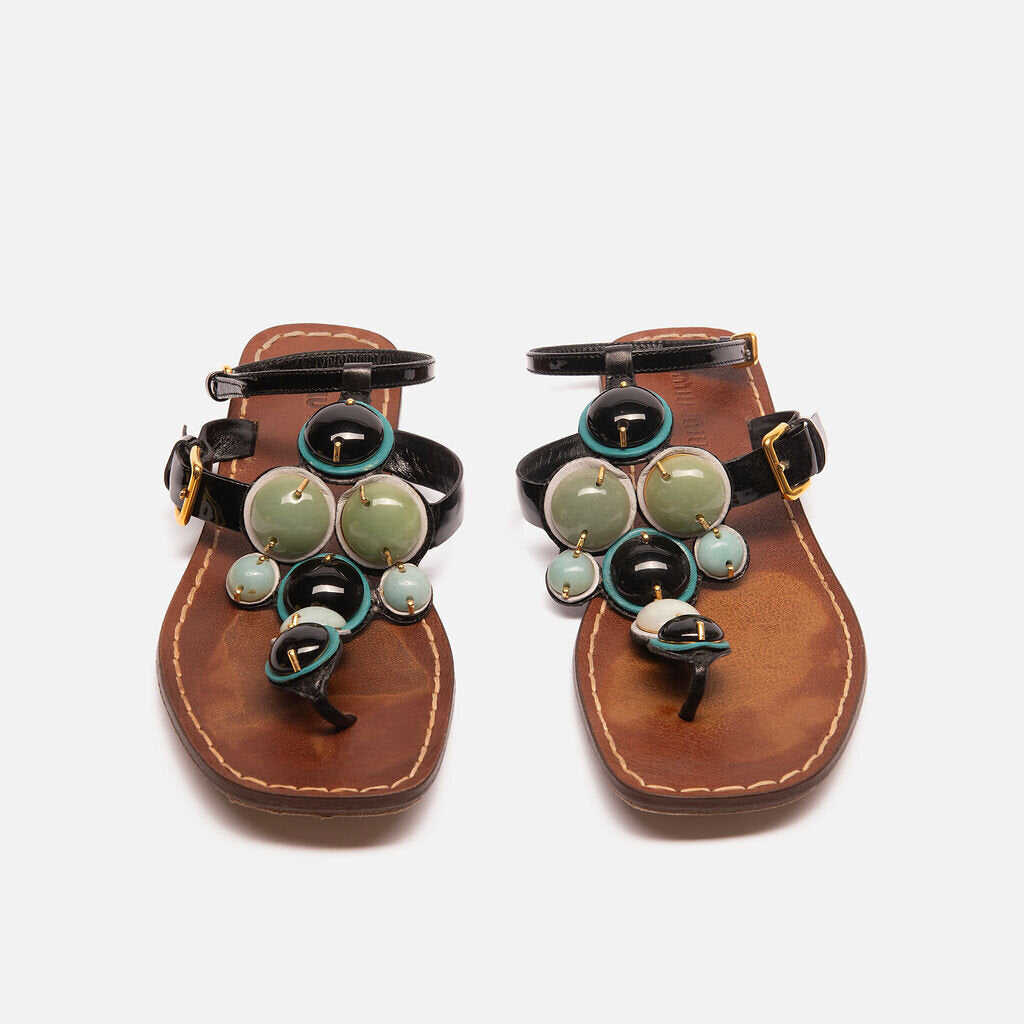 Miu Miu Beaded T Strap Sandals