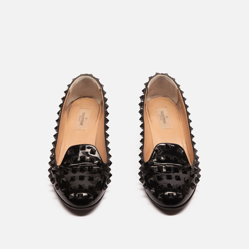 Valentino Black Rockstud Patent Leather Block Heel