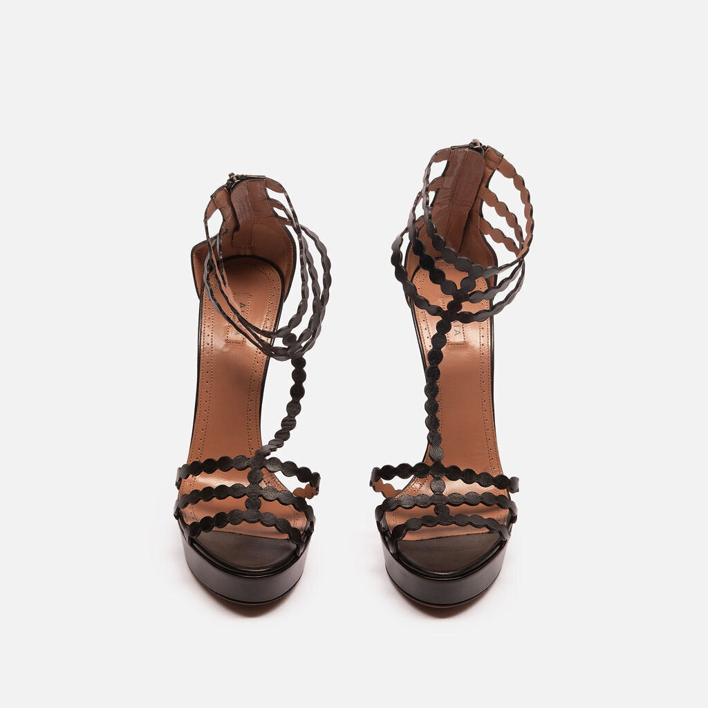 Alaia Black Leather Strap Heels