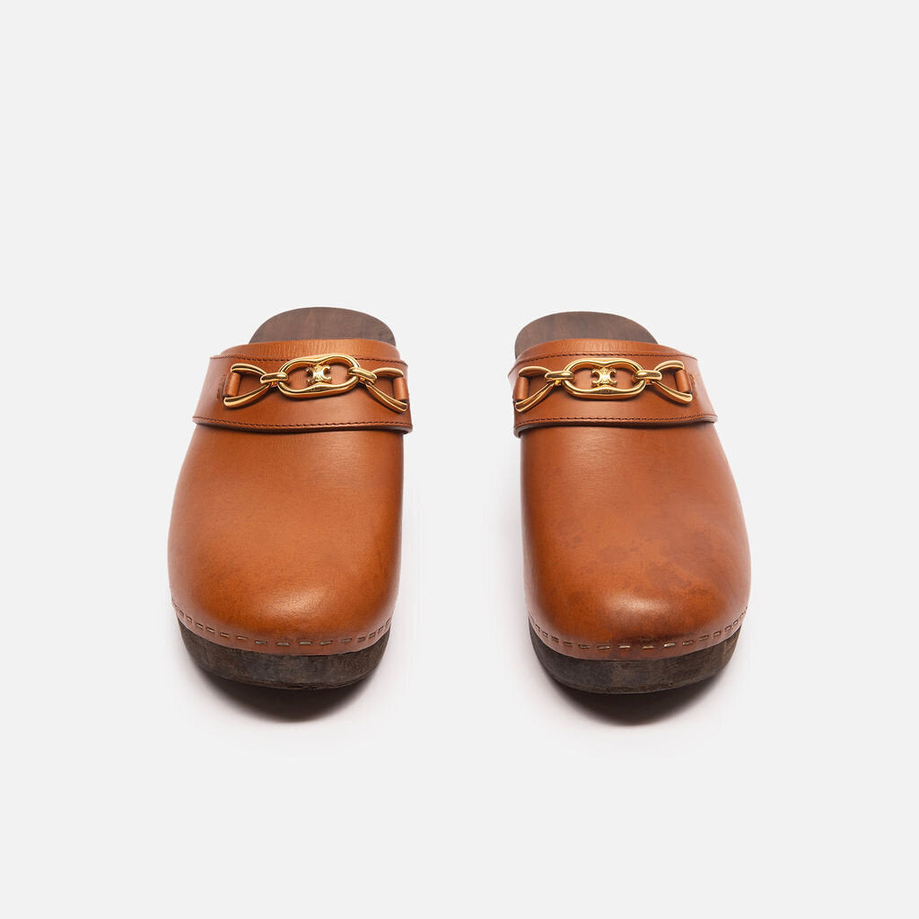 Celine Brown & Gold Leather Clogs
