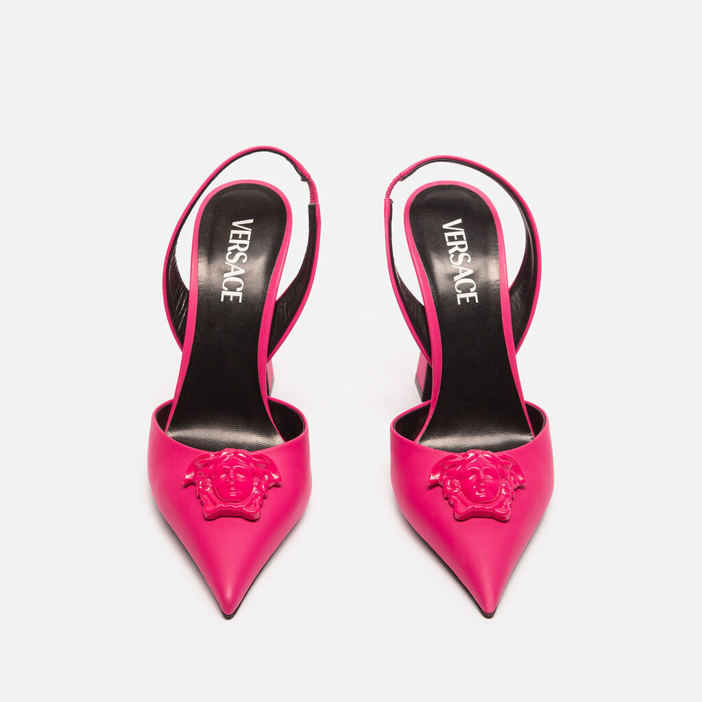 Versace Pink Medusa Leather Slingback Pumps