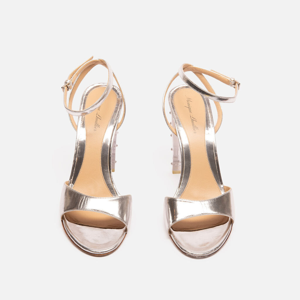 Monique Lhuillier Silver Clear Studded Heels