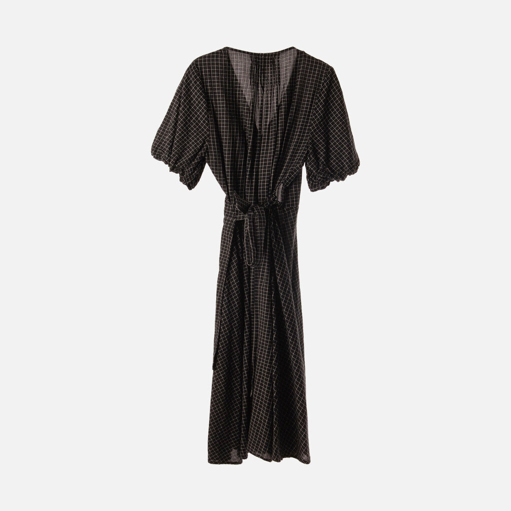 Apiece Apart Black Cotton Grid Print Dress
