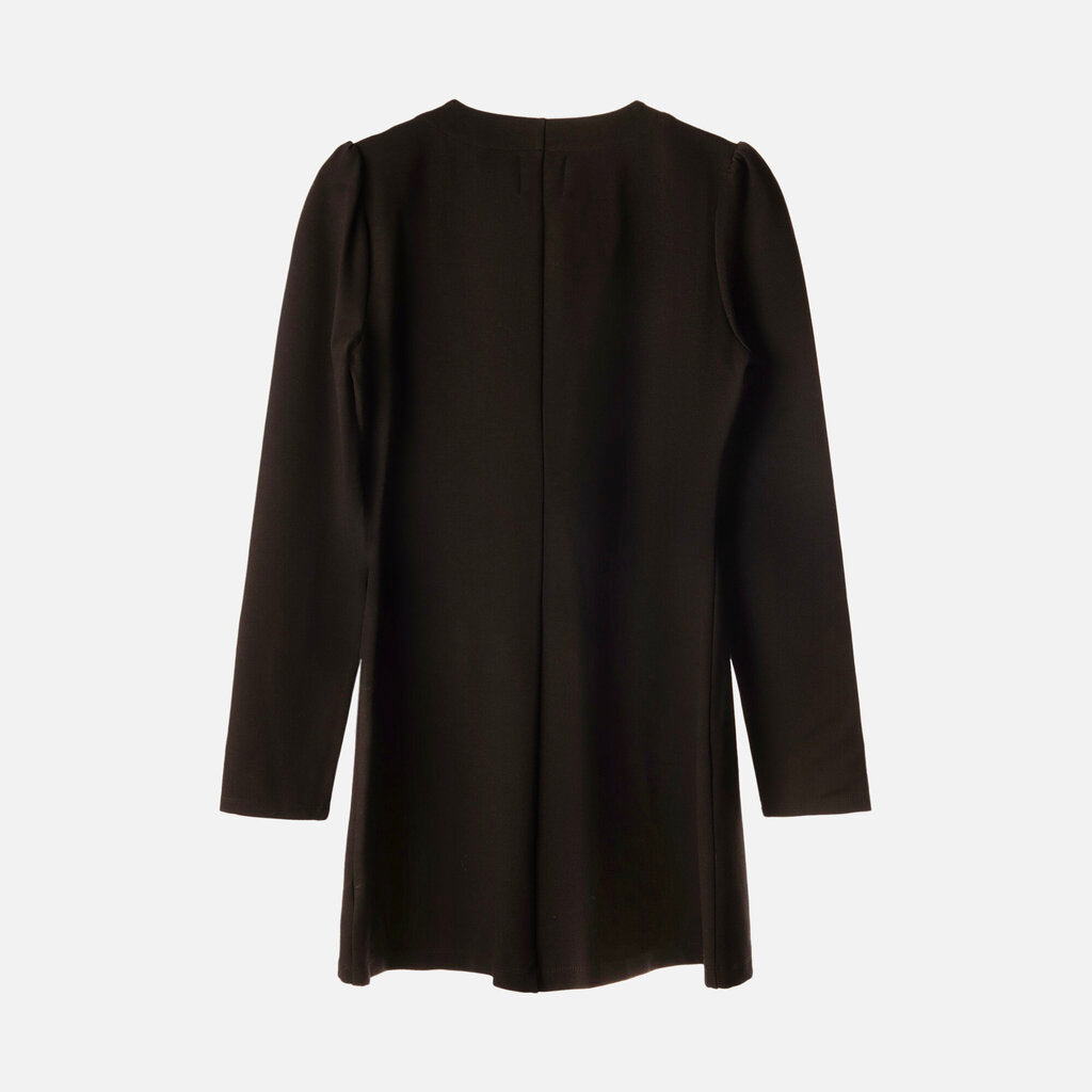 Reformation Black Stretch Jersey Gold Buttons Crew Neck Dress