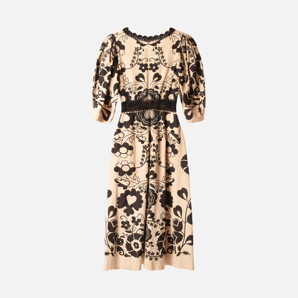 Sea New York Cream & Black Floral Print Cotton Dress