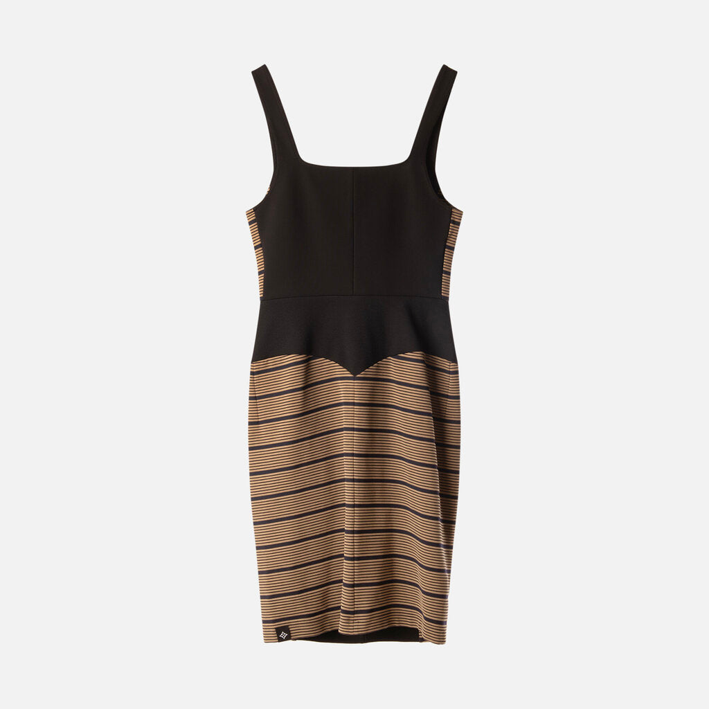 Louis Vuitton Black & Tan Viscose Blend Striped Dress (2025)
