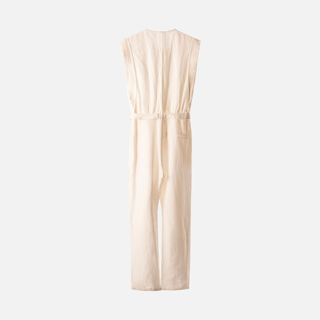 Le Kasha White Linen Belted Jumpsuit