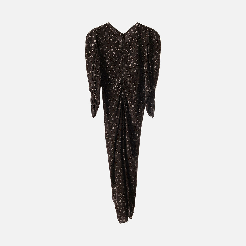 Isabel Marant Black Silk Print Ruched Dress