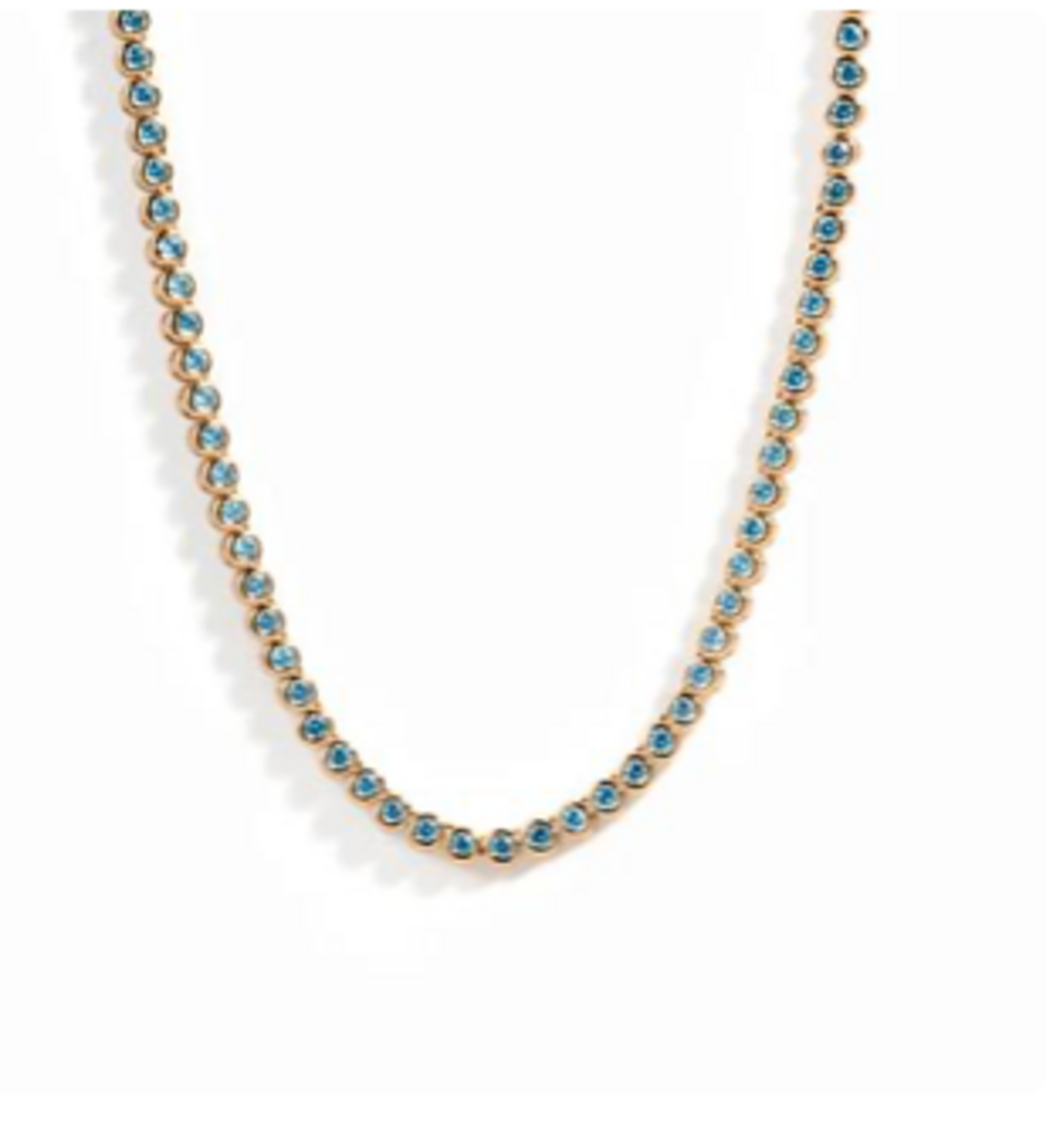 AQUAMARINE BEZEL TENNIS NECKLACE YG 16'