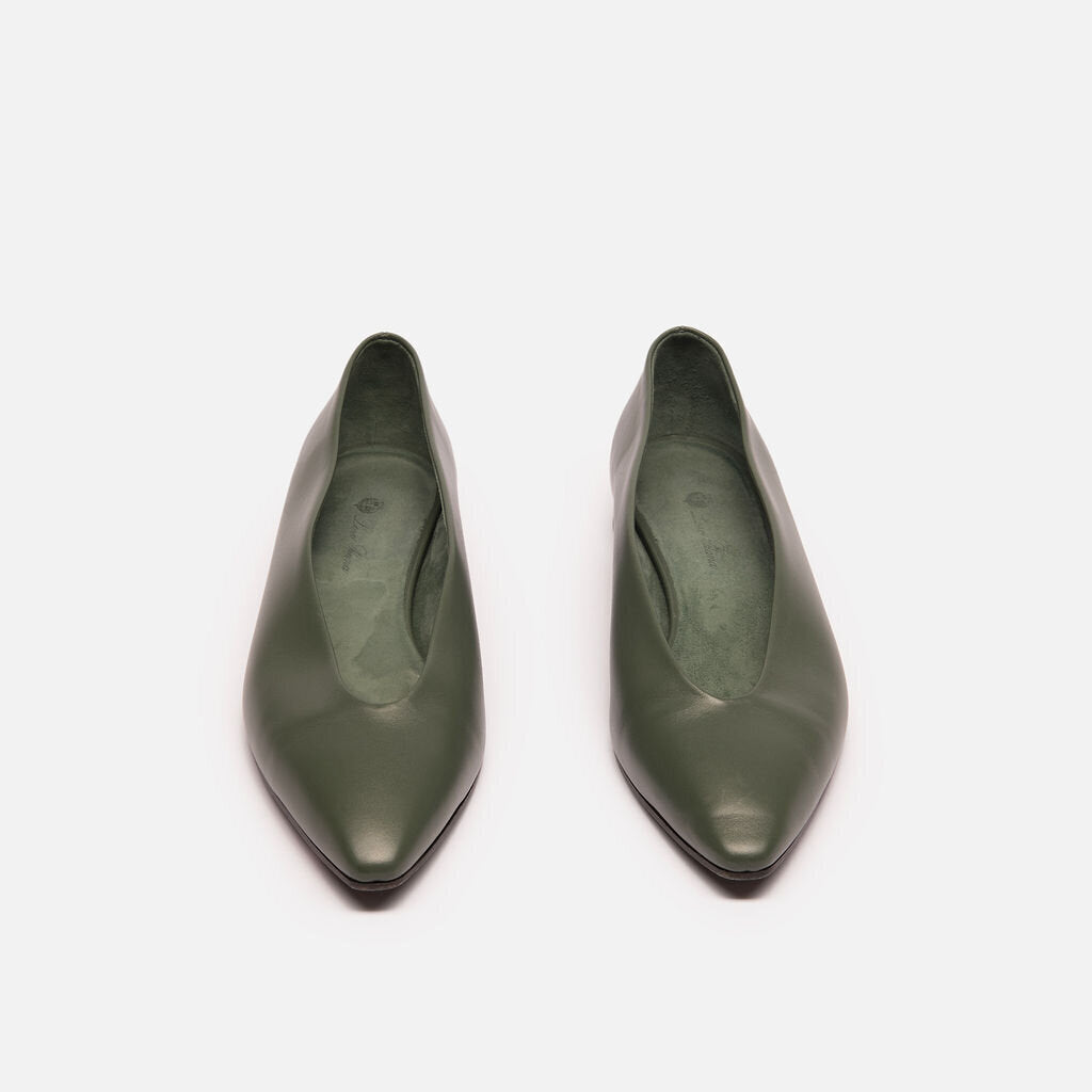 Loro Piana Green Leather Ponted Toe Flat