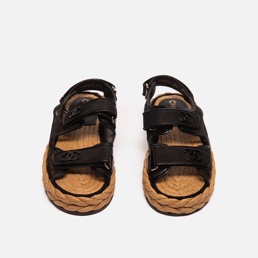 Chanel Black Mesh Espadrille Dad Sandal