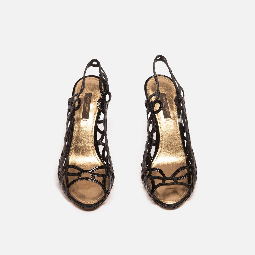Louis Vuitton Black Patent Leather Cut Out Heel