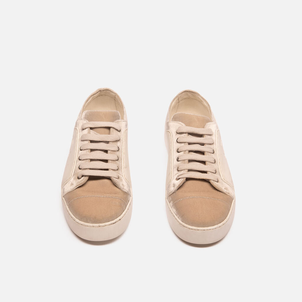 Chanel White Bone Rubber & Velvet Sneakers