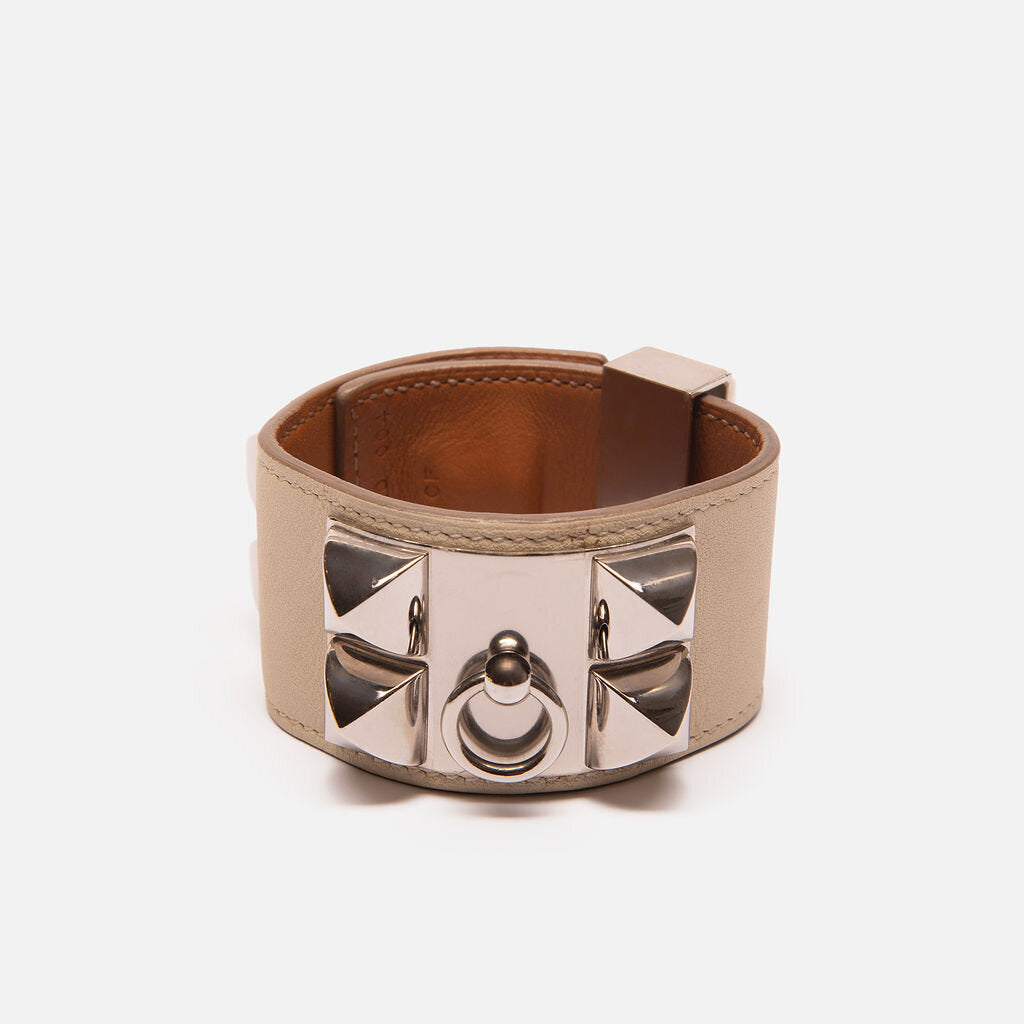 Hermes Beige Leather Collier de Chien Bracelet