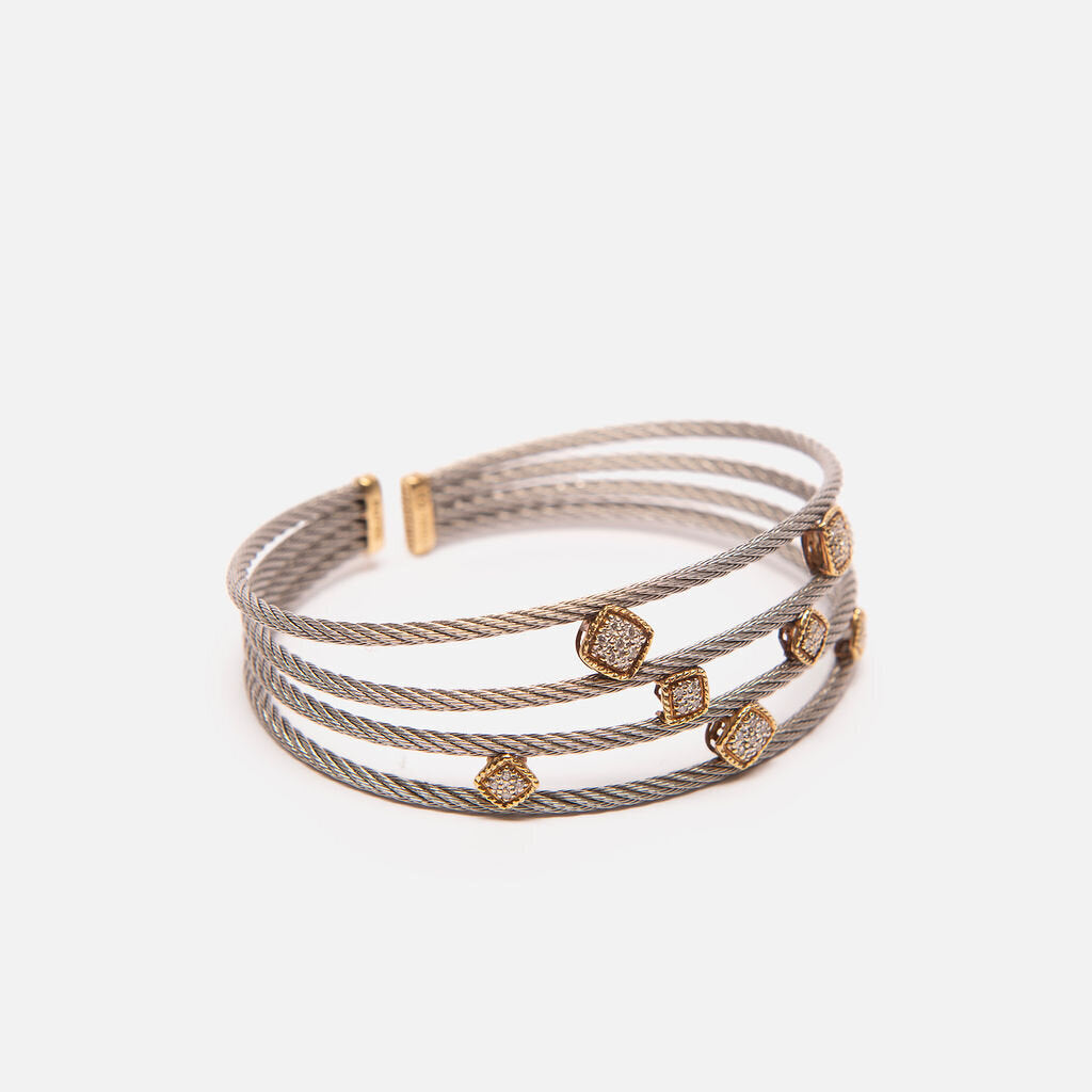 Charriol Steel + 18k Yellow Gold Pave Diamond Set Cable Bracelet