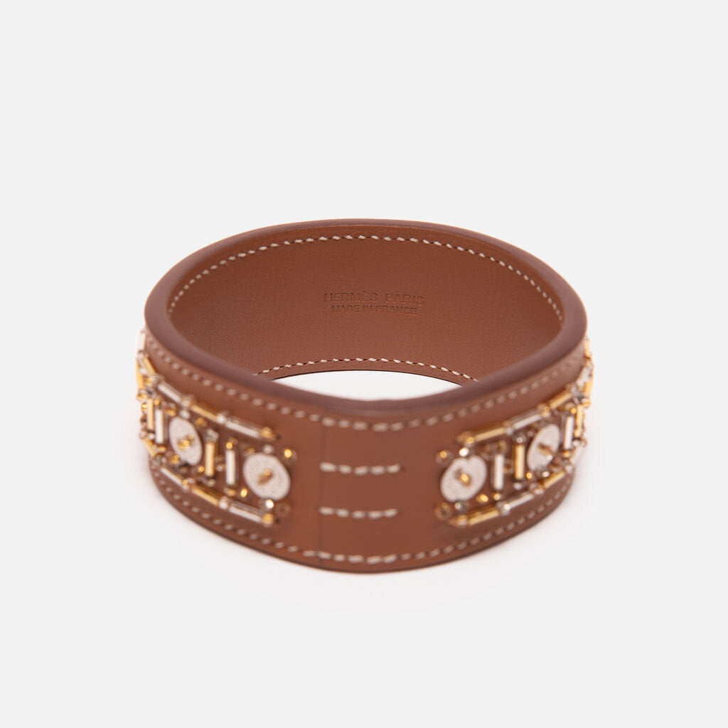 Hermes Brown Leather Embellished Bracelet