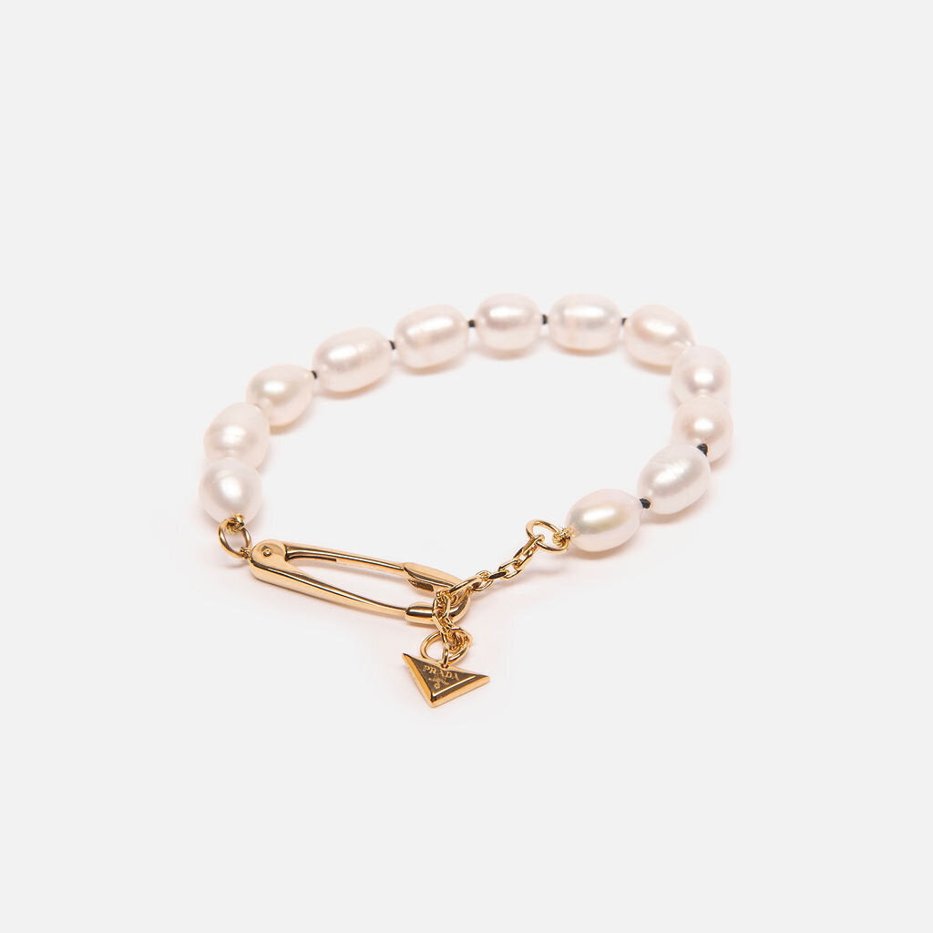 Prada Natural Pearl Gold Paper Clip Bracelet