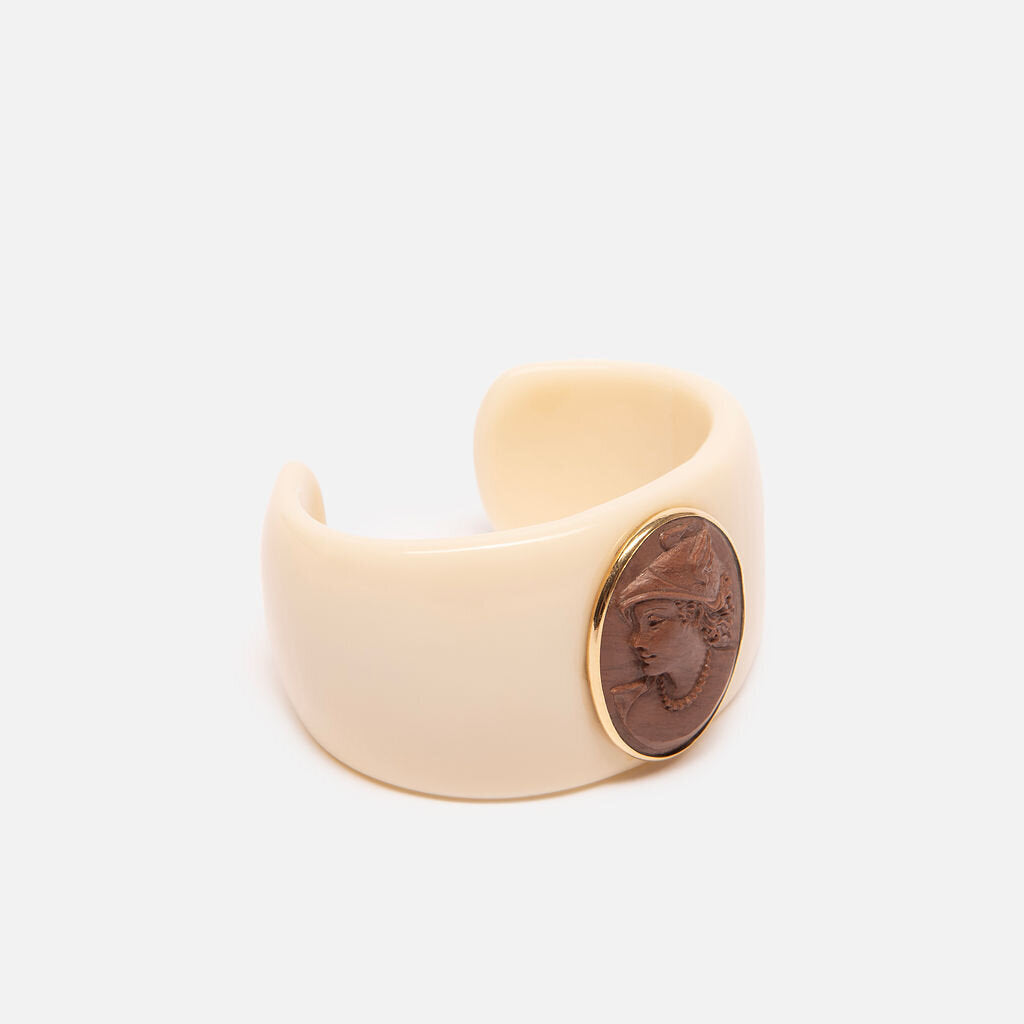 Bakelite Cuff With Cameo 18K Gold Bezel
