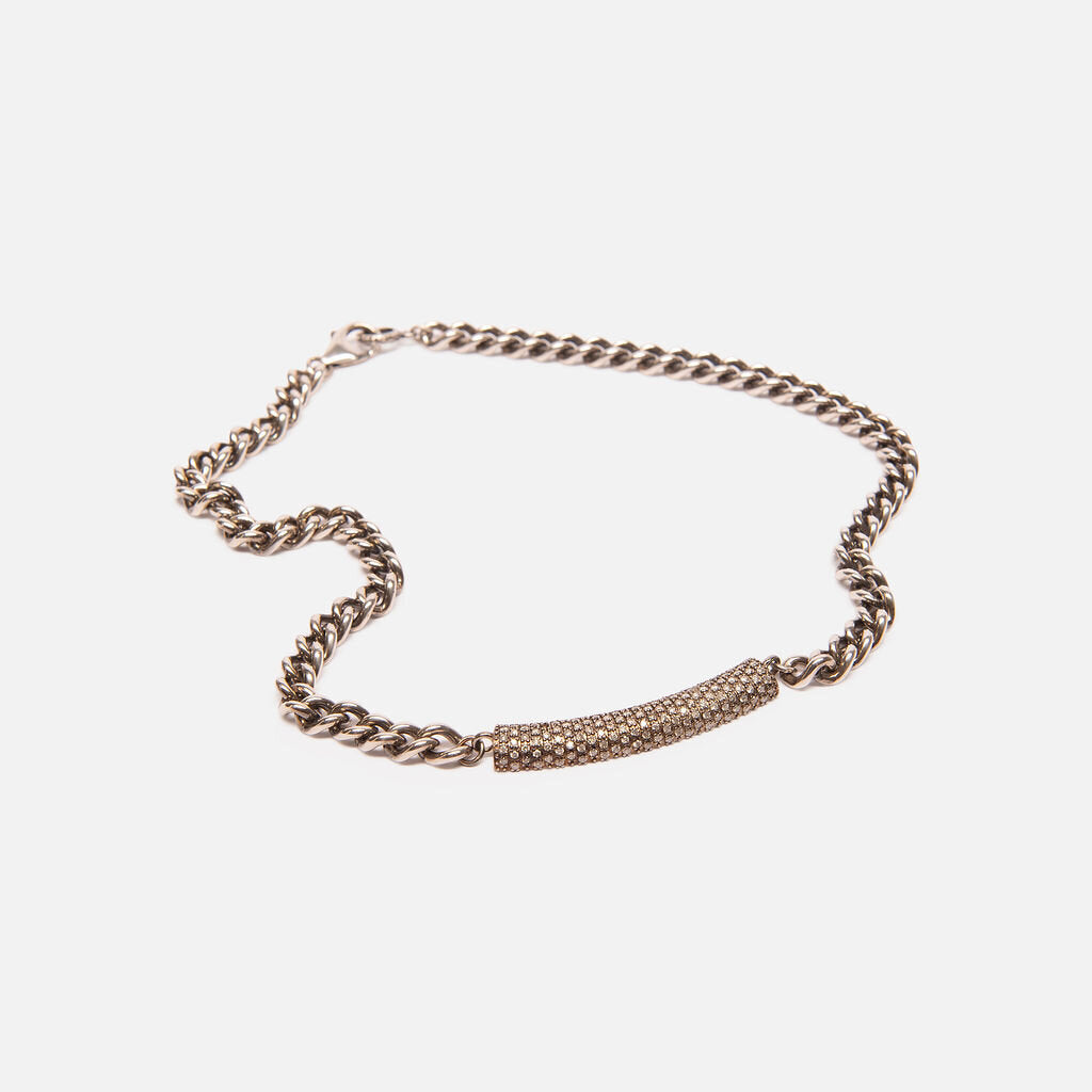 Sheryl Lowe Stearling Silver Diamond Curb & Diamond Roll Bar Necklace