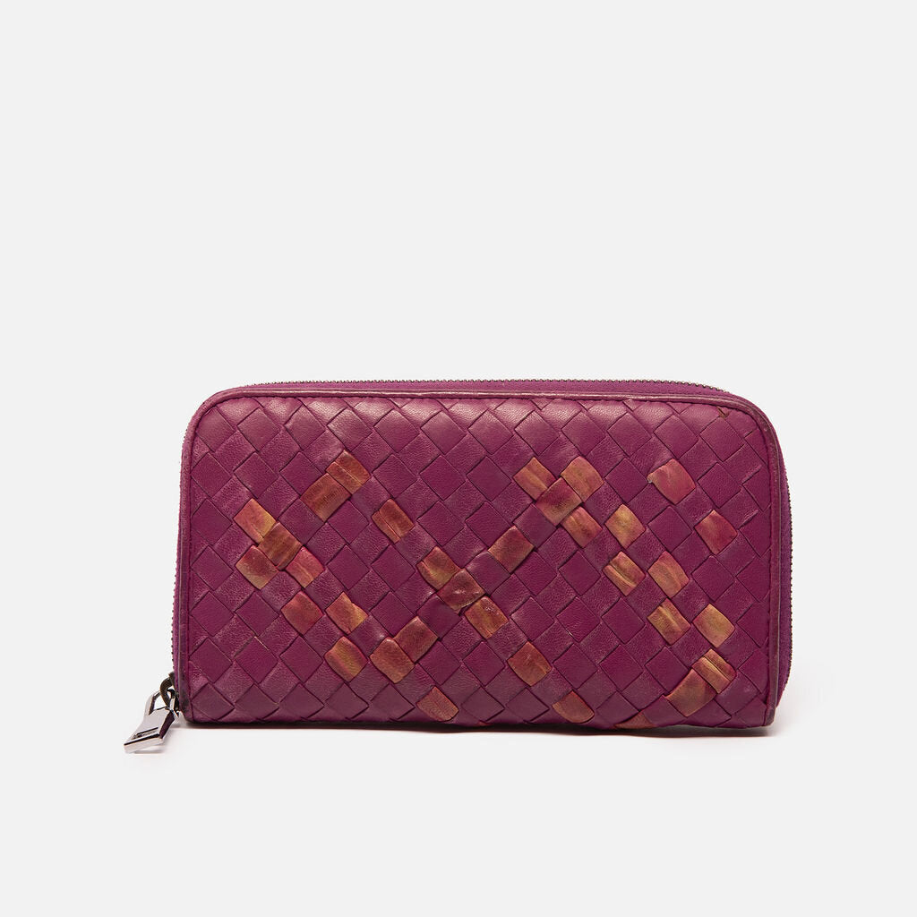 Bottega Veneta Purple Intrecciato Zip Wallet