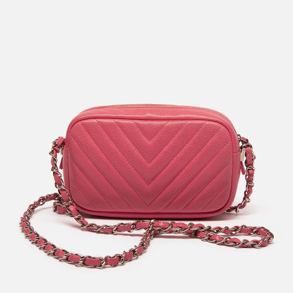 Chanel Pink Chevron Caviar Camera Bag