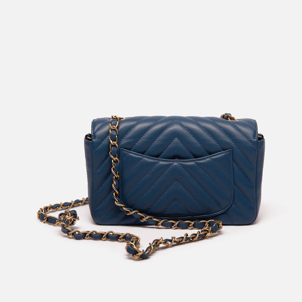 Chanel Chevron Edge Stitched Blue Rectangular Mini (27 Series)