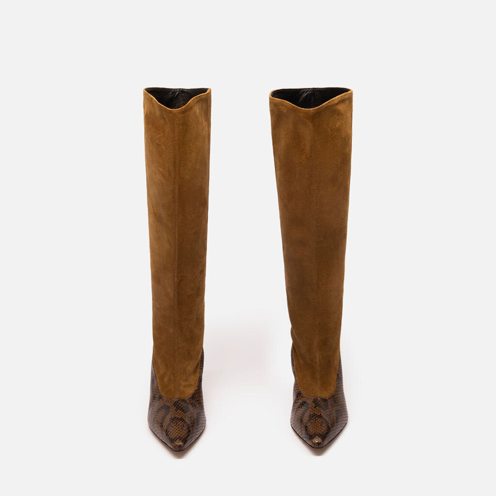 Freda Salvador Brown Suede & Lizard Boots