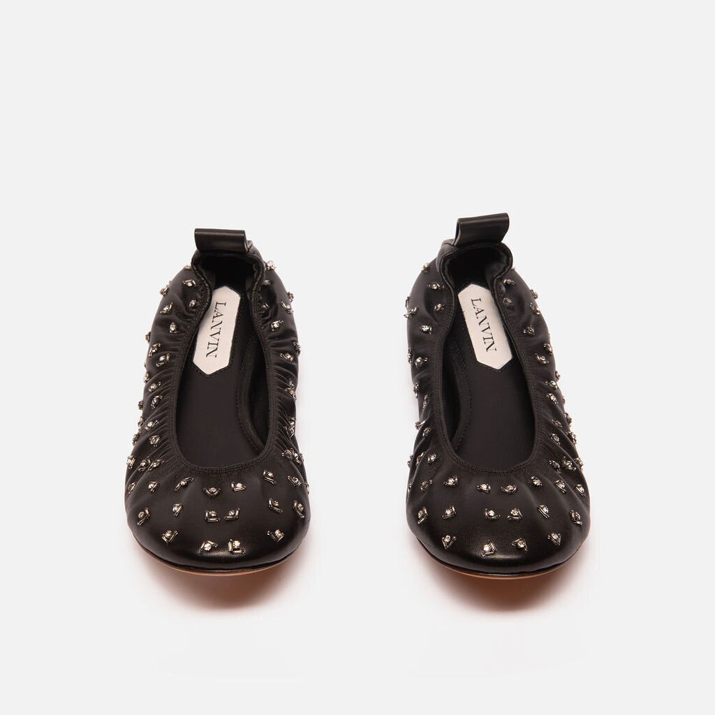 Lanvin Black Leather Diamond Studded Ballerina Flat