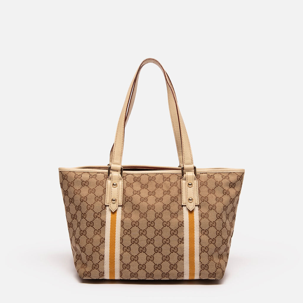 Gucci Cream & Yellow Monogram Stripe Tote