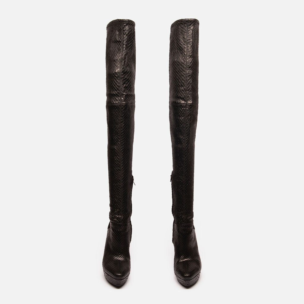 Gucci Black Snake Skin Over-The-Knee Boots