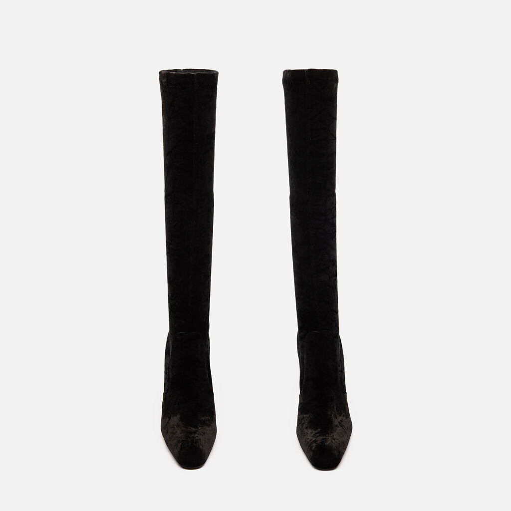 Saint Laurent Black Velvet Knee High Boots