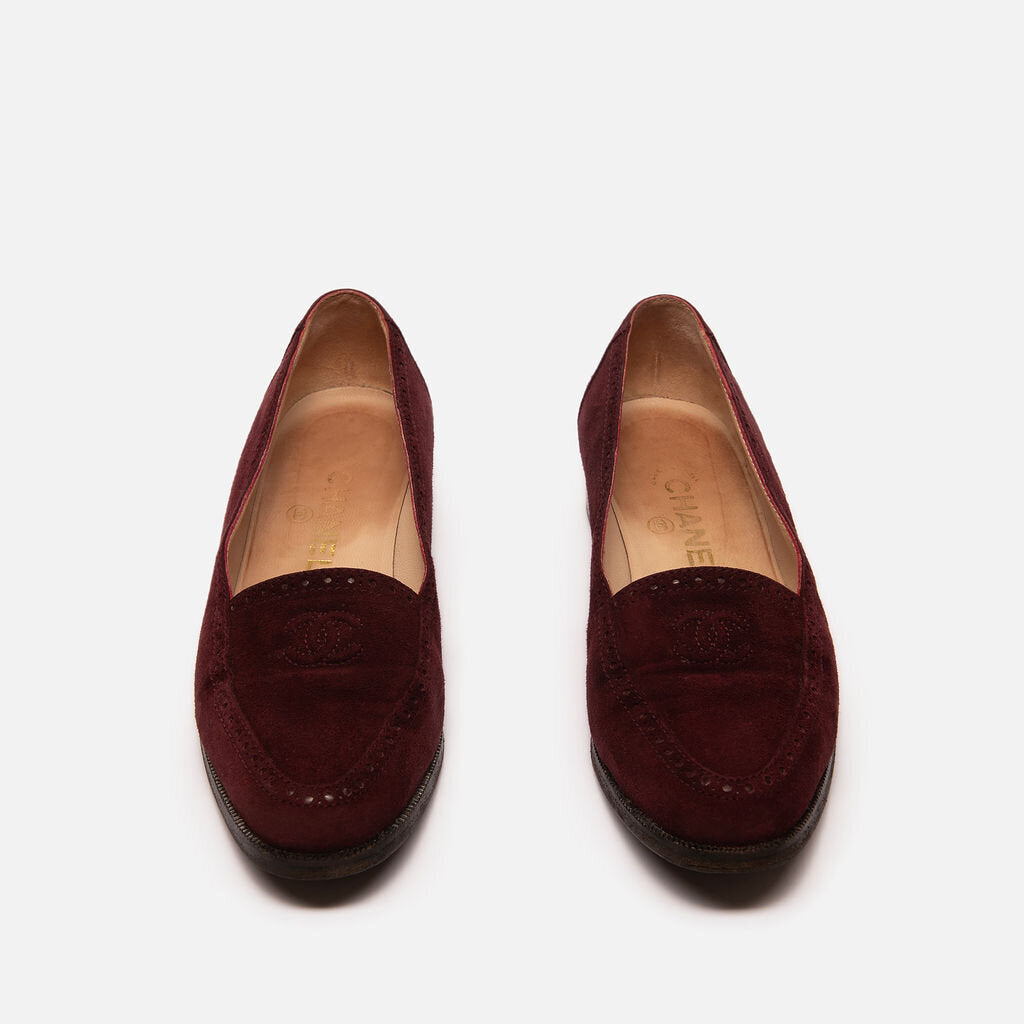Chanel Oxblood Suede Loafers