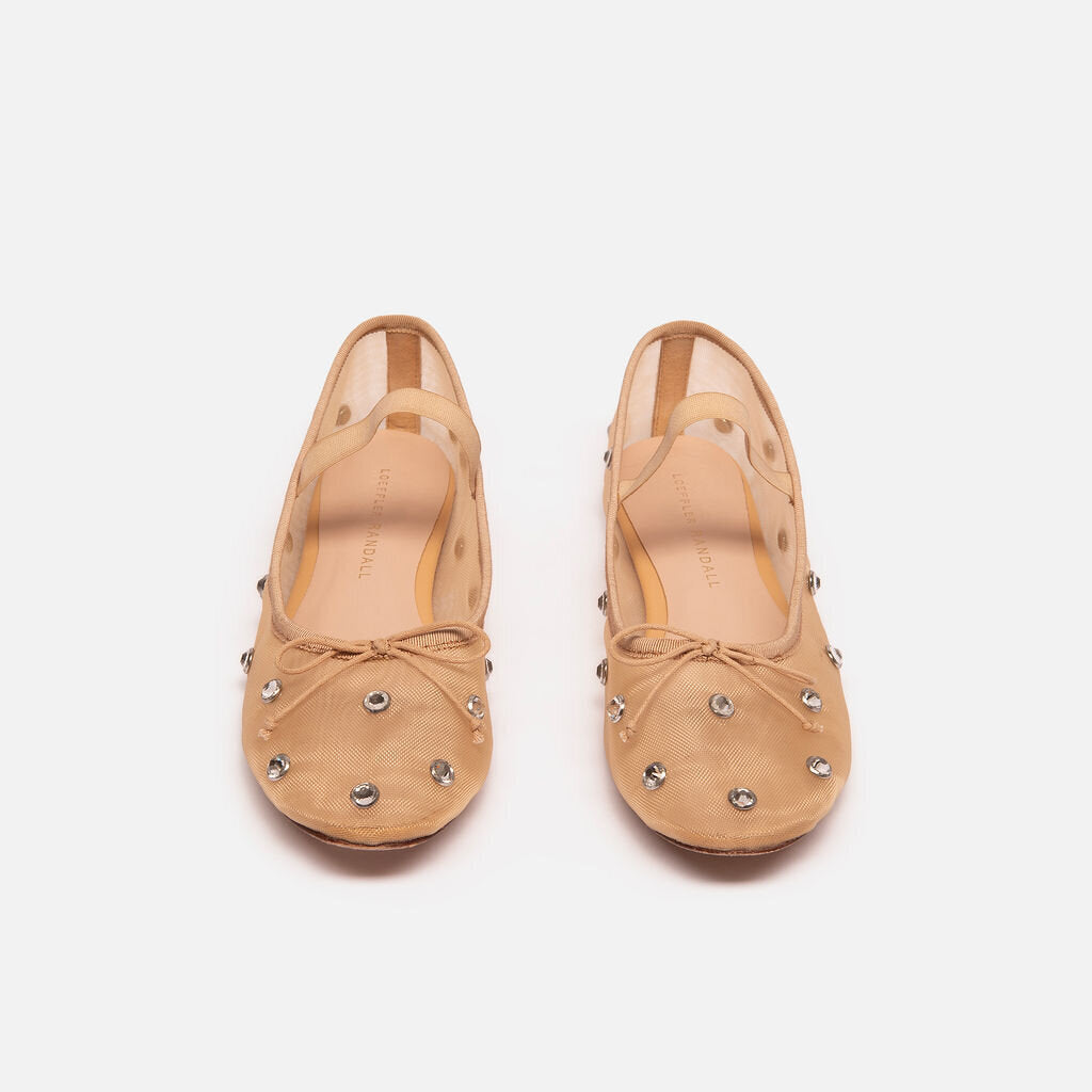 Loeffler Randall Beige Mesh Crystal Ballet Flats