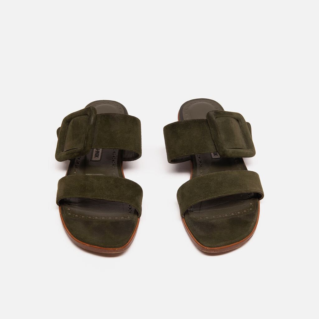 Manolo Blahnik Green Suede Buckle Sandal