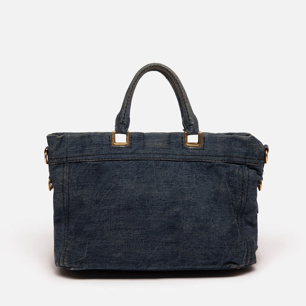 Prada Blue Denim Canapa Tote w/Strap
