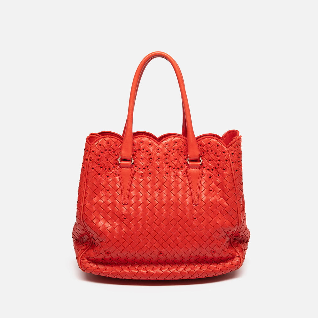 Bottega Veneta Red Intrecciato Scalloped Tote