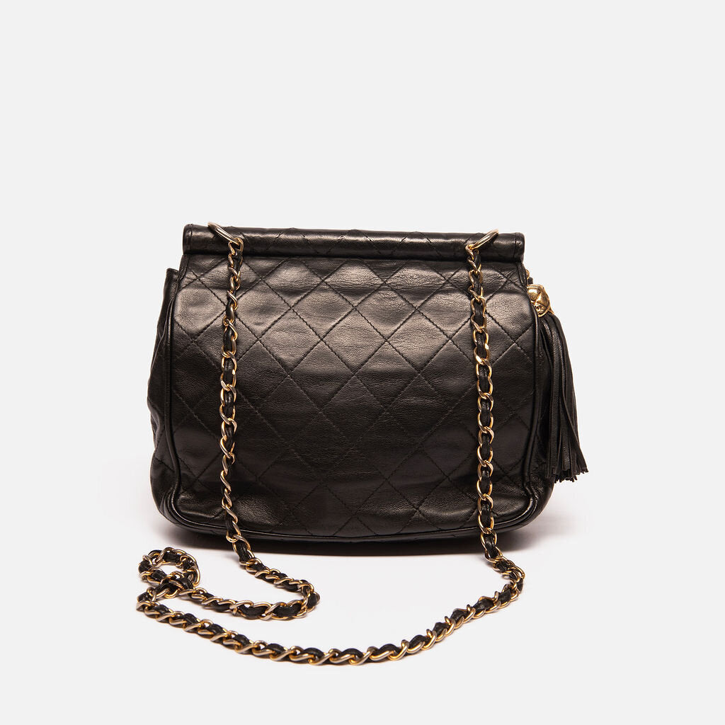 Chanel Vintage Black Quilted Lambskin Envelope Flap Saddle