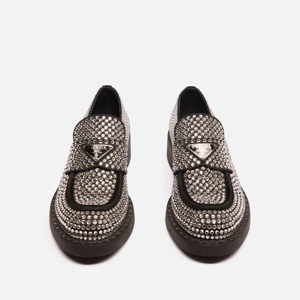 Prada Black Crystal Platform Loafer