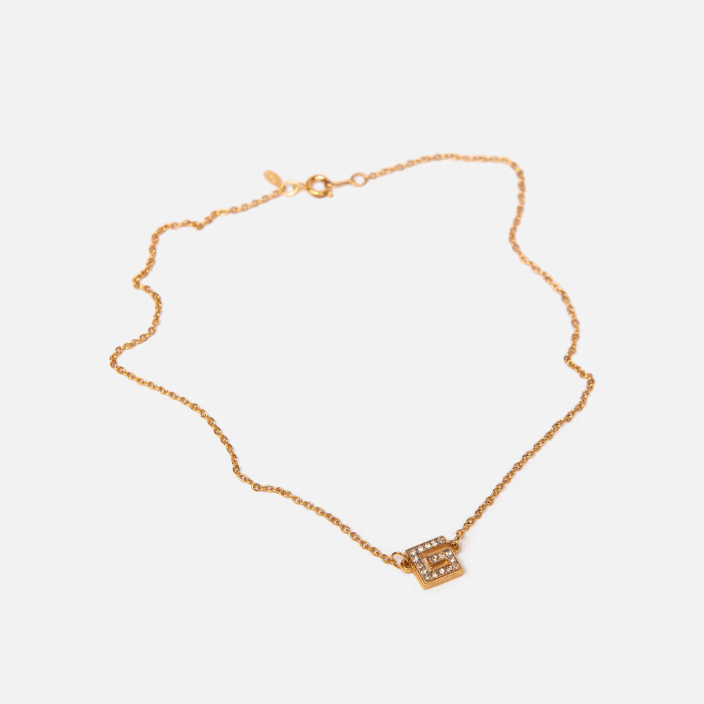 Givenchy Gold Tone Crystal Square G Necklace