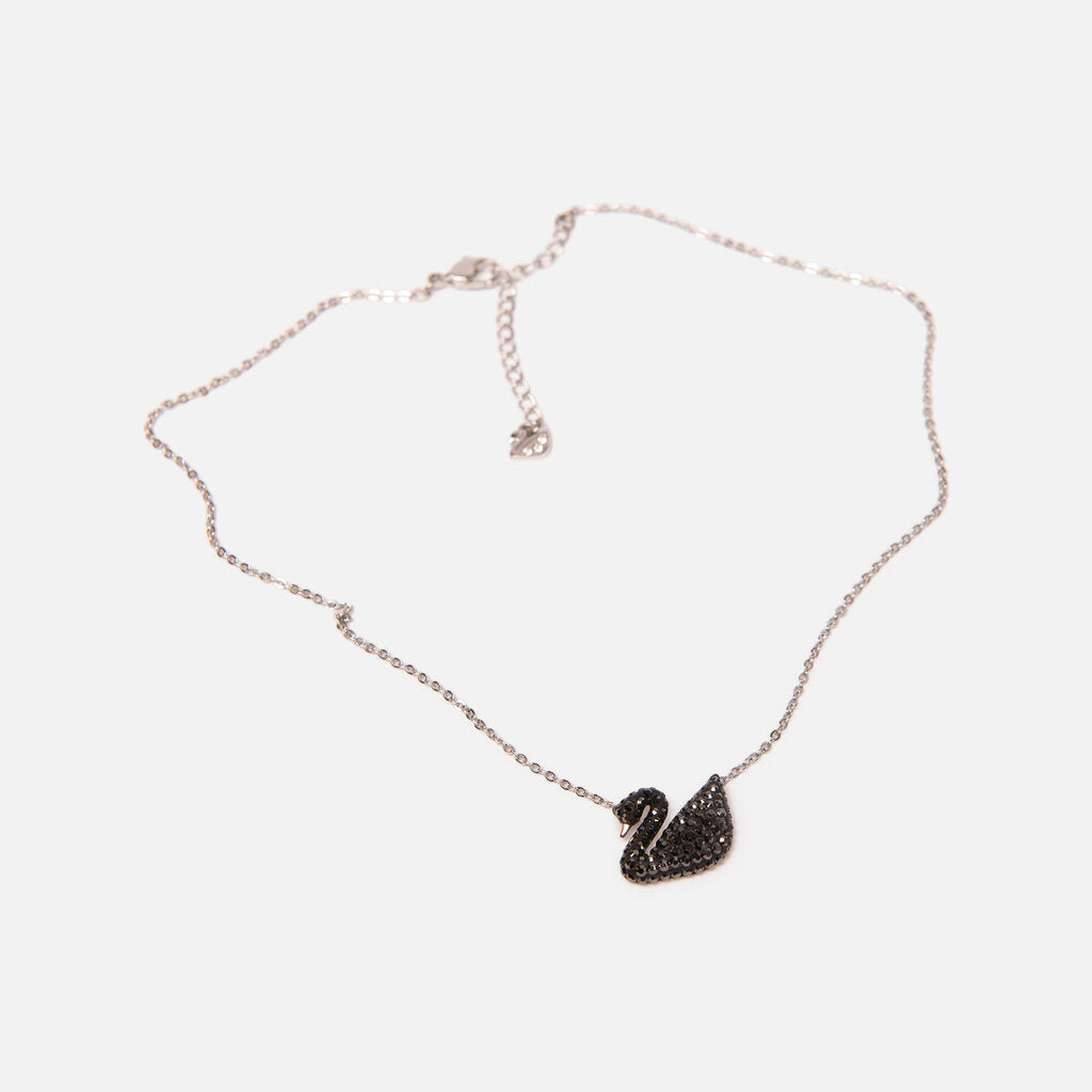 Swarovski Black Crysal Pave Swan Pendant Necklace