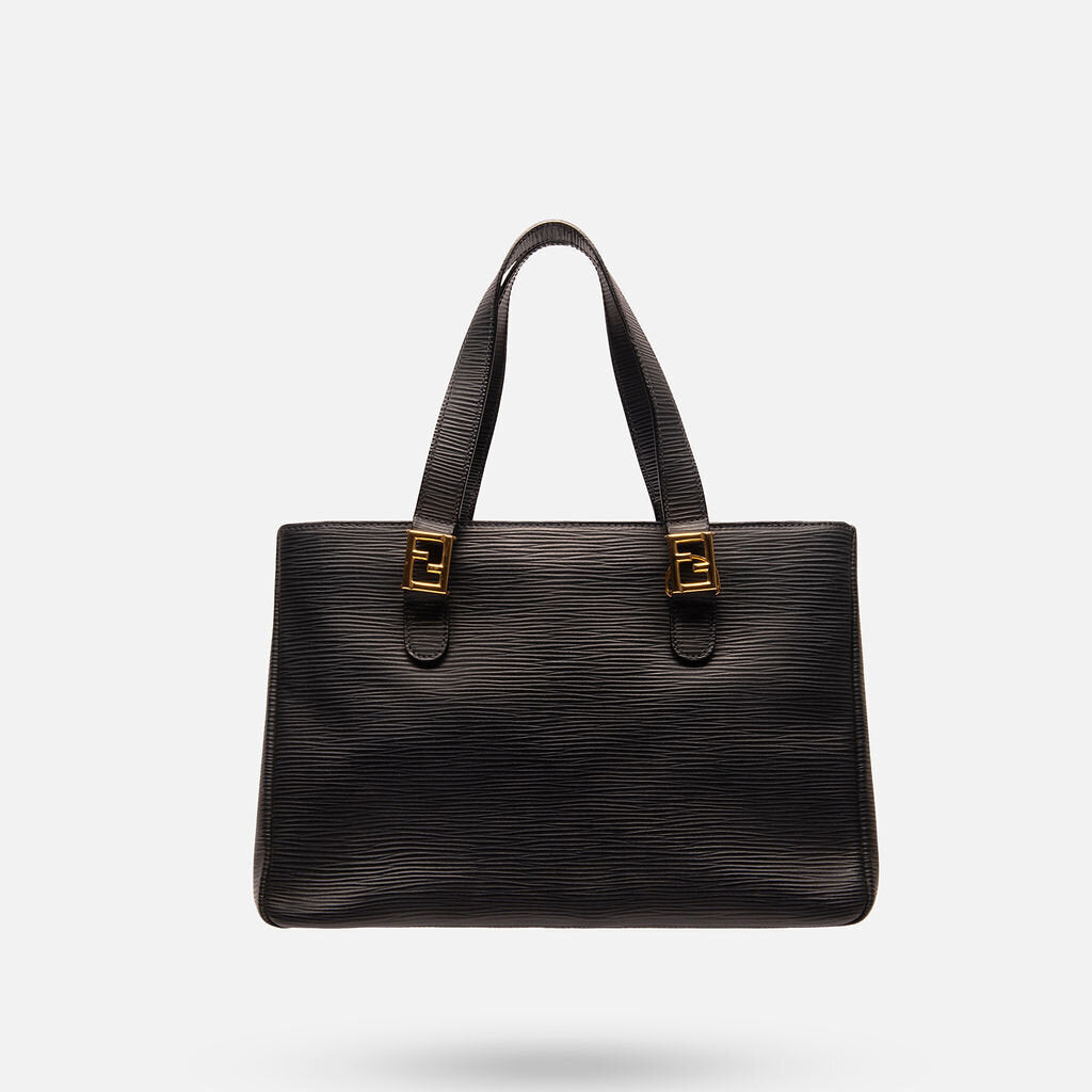 Fendi Black Textured Leather Top Handle