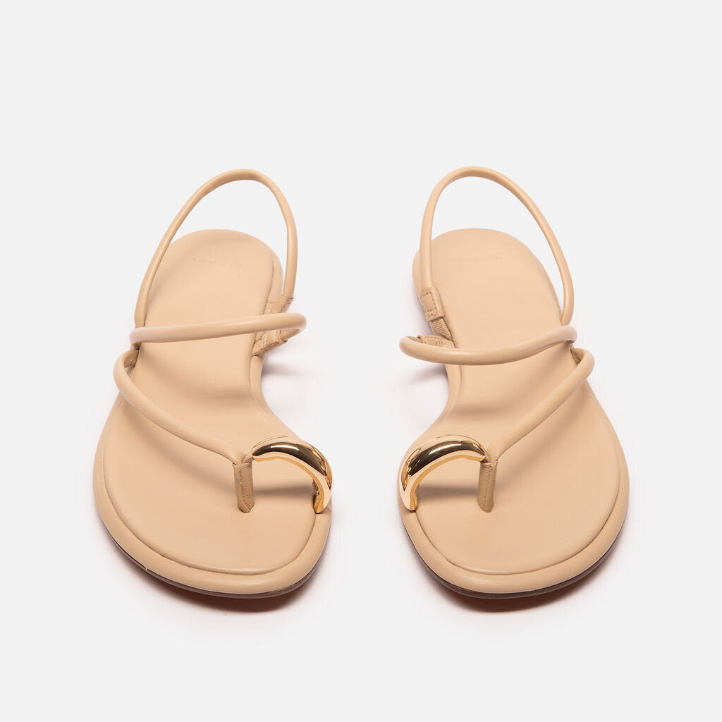 Vince Beige Leather & Gold Toe Ring Sandal