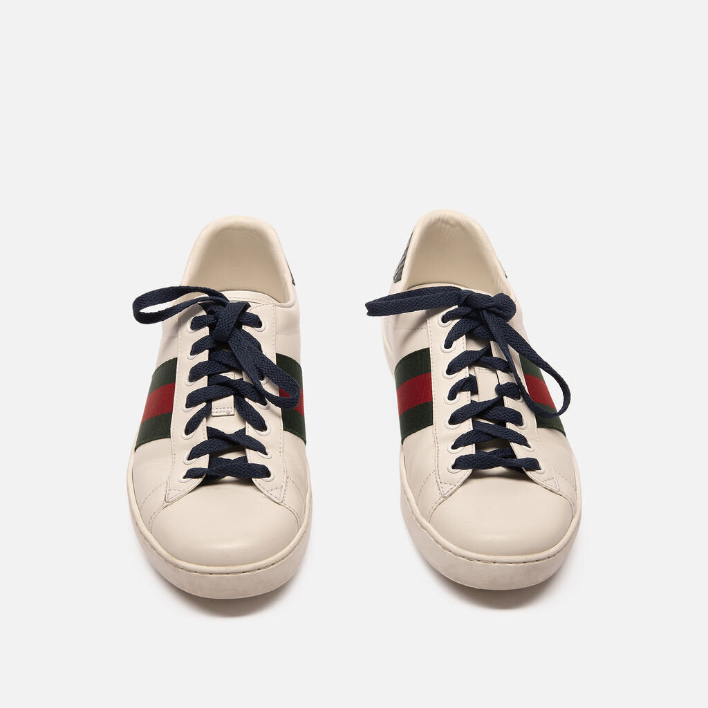 Gucci White Leather Green/Red Stripe Sneakers