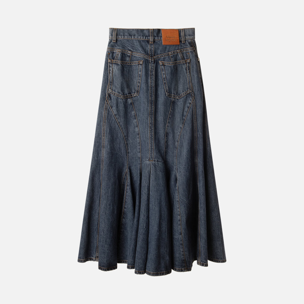 Alexander McQueen Denim High Low Midi Skirt