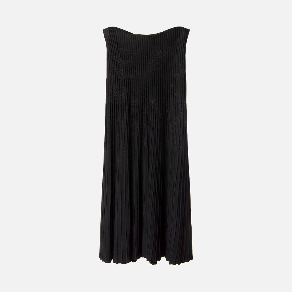 FForme Black Viscose Pleated Knit Midi Skirt