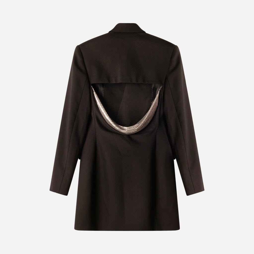 Versace Black Wool Metal Mesh Cutout Blazer Dress